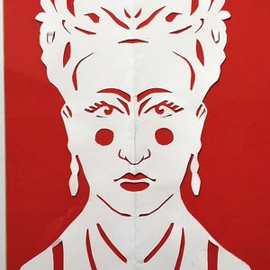 Illustrazione ritratto Frida, carta cut-out, idea regalo