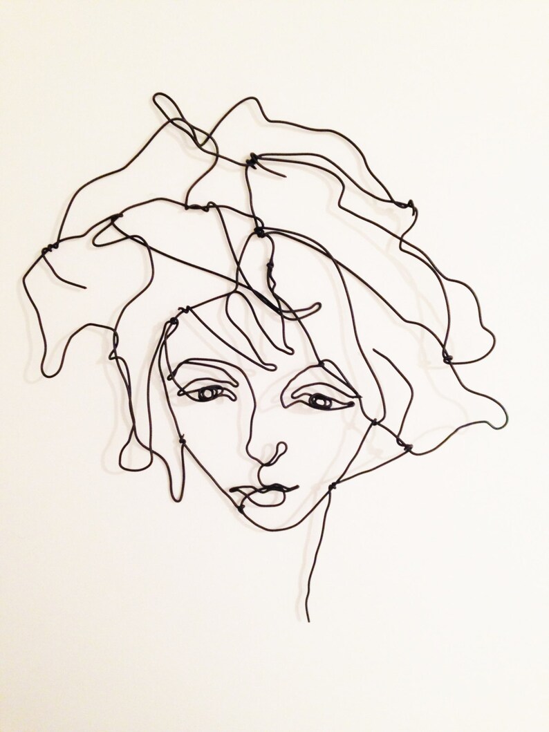 Wire wall art Portrait of a girl with forelock and wavy Etsy