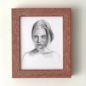 Ritratto donna matita su carta cornice in legno disegno originale