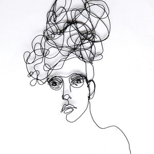 Wire wall art - large sculpture of Woman with glasses -  My thoughts whisk around