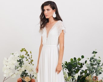 Simple boho wedding dress, comfortable and effortlessly beautiful lace wedding dress, beach wedding dress, garden wedding dress