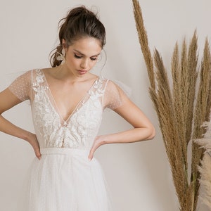 Polka dot lace wedding dress with embroidery