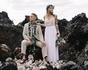 Spitzenhochzeitskleid, schlichtes Spitzentop Hochzeitskleid, boho chices Hochzeitskleid, V-Ausschnitt Hochzeitskleid, Strandhochzeitskleid, bequemes Kleid