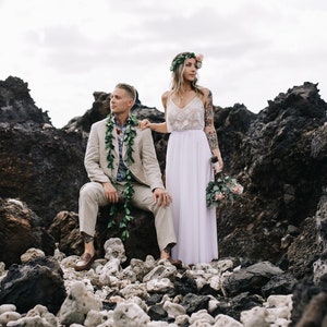 Lace wedding dress, simple lace top wedding dress, bohemian chic wedding dress, v-neck wedding dress, beach wedding dress, comfortable dress