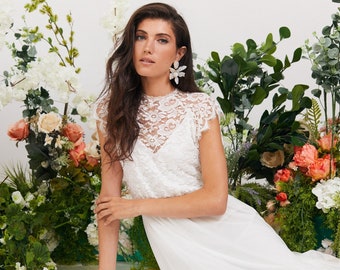 Ivory lace & chiffon bohemian wedding dress