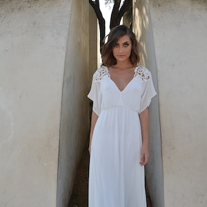 Wedding dress, chiffon wedding dress with an embroidery top and back, casual wedding dress, bohemian wedding dress, beach wedding dress