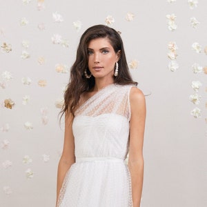 Dreamy bohemian one shoulder tulle wedding dress, romantic, whimsical and perfect for the free spirited bride