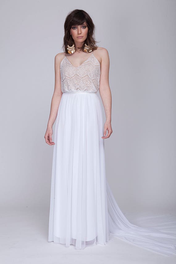 Wedding Dress With A Stunning Lace Top And A Rich Long Train Etsy
