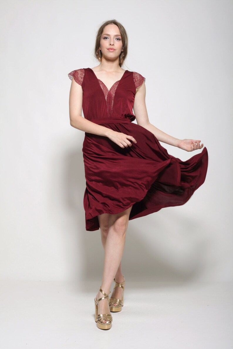 maroon knee length dresses