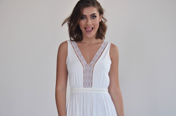 Wedding Dress Lace Trim At V Neckline Lace Open Back Etsy