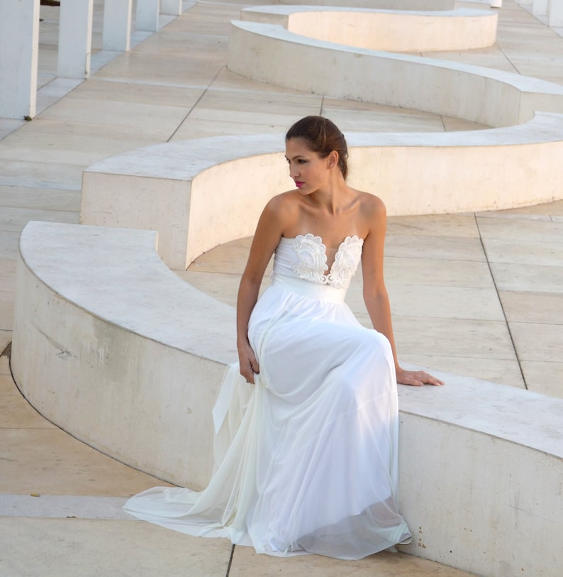 Strapless Wedding Dress White Wedding Dressembroidery | Etsy