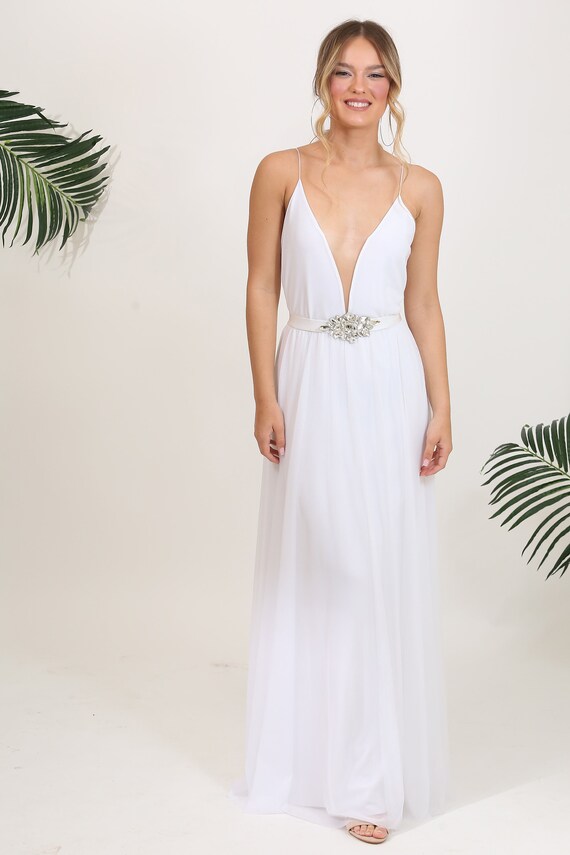 Wedding Dress Plunge Neckline Wedding Dress Unique Wedding Etsy