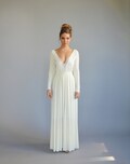Simple wedding dress, lace wedding dress, long sleeves wedding dress, open back wedding dress, lace cleavage, casual wedding dress product logo