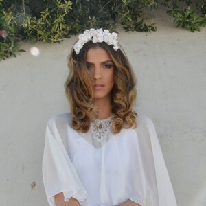 Bridal Chiffon cape, bride shawl with embroidery, lace shrug chic Capelet wedding cover image 2