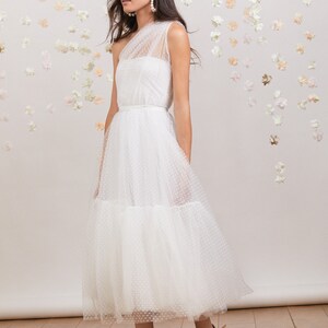 Dreamy bohemian one shoulder tulle wedding dress, romantic, whimsical and perfect for the free spirited bride image 4