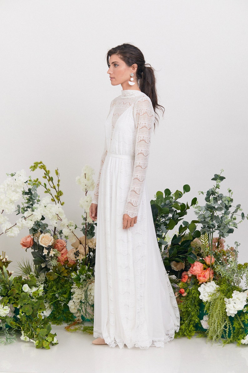 Elegant Bohemian Wedding Dress Handmade From Delicate Lace and Etsy