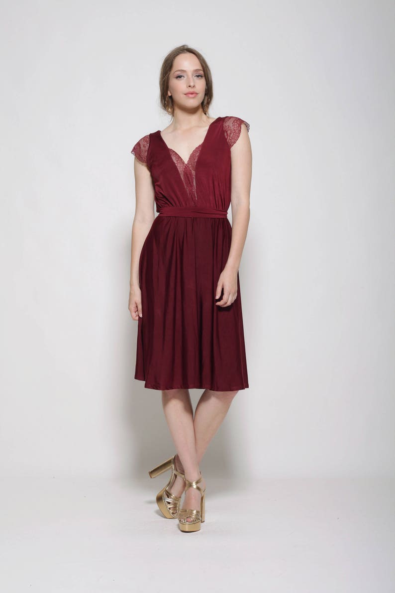 maroon knee length dresses