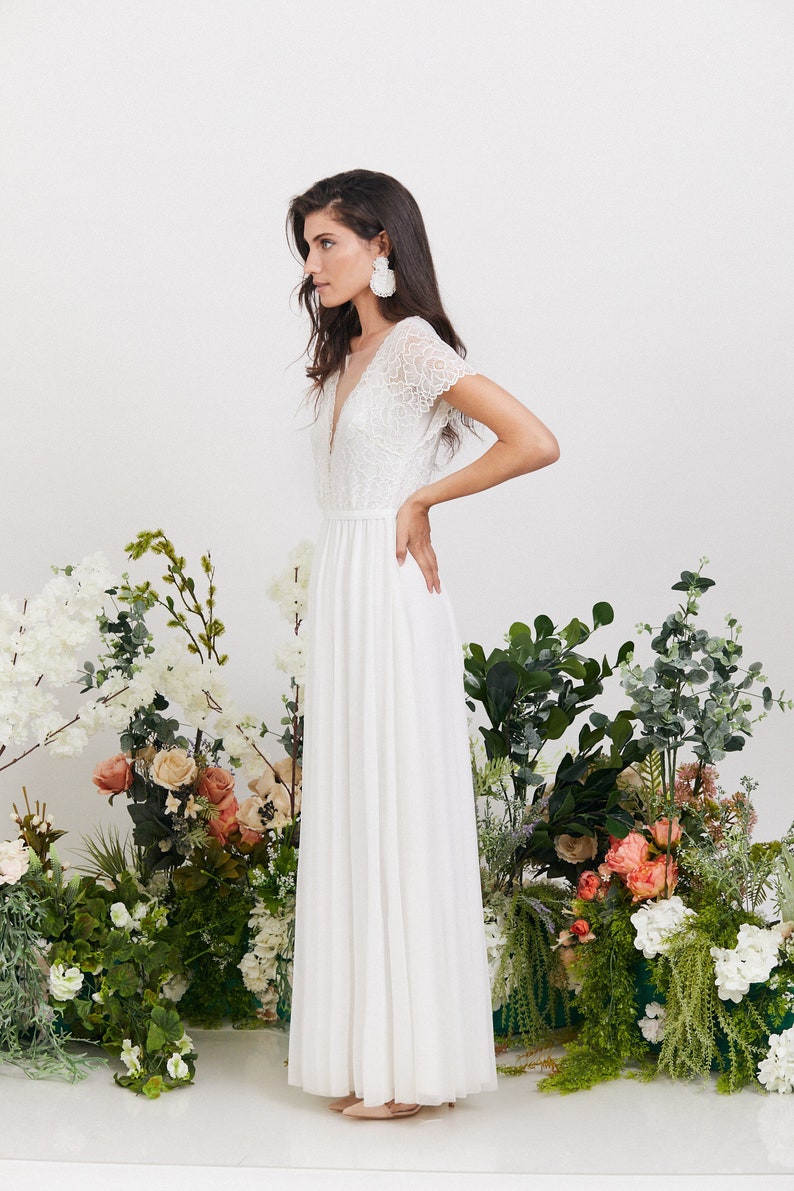 Simple boho wedding dress, comfortable and effortlessly beautiful lace wedding dress, beach wedding dress, garden wedding dress image 9