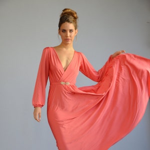 Pink evening dress floor length bell shape dress, golden feather belt ,full circle skirt