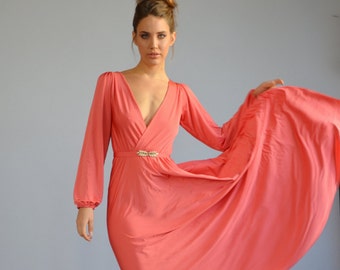 Pink evening dress floor length bell shape dress, golden feather belt ,full circle skirt