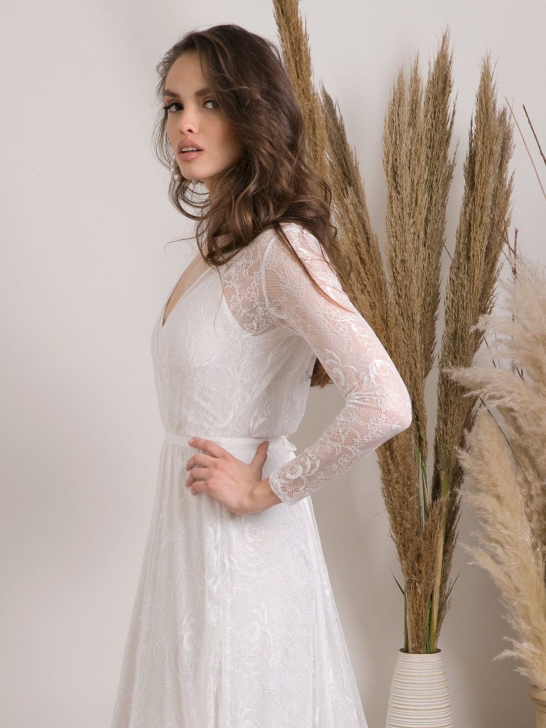 WEDDING DRESS All Lace White Wedding Dress Long Sleeves - Etsy