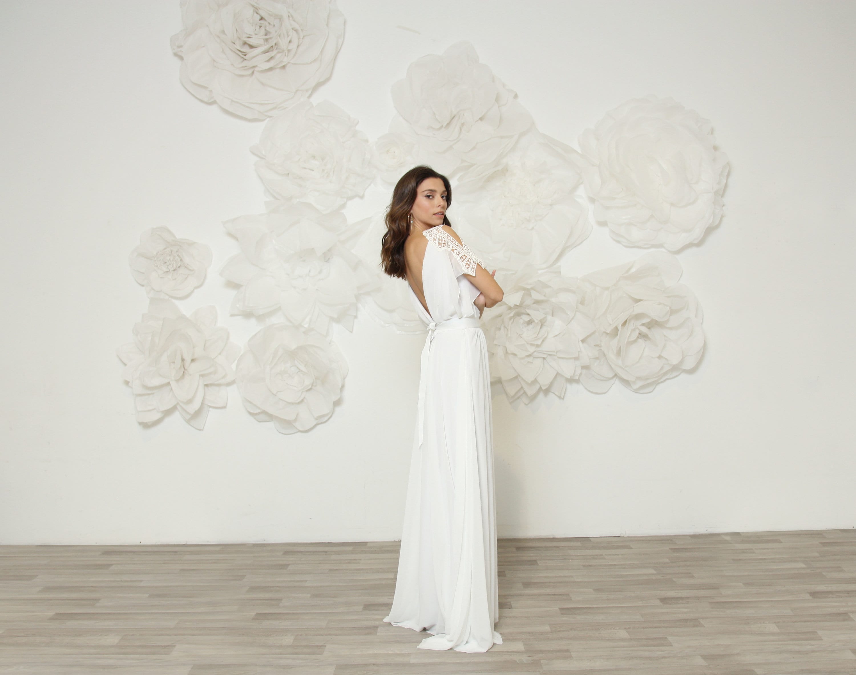 boho kimono wedding dress WEDDING DRESS , Kimono Sleeves Bohemian Style Bridal Dress With Lace Detail  on Shoulder. Comfortable, Romantic and Simple Wedding Dress