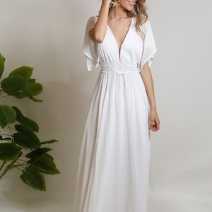 Chiffon Wedding Dress With an Embroidery Lace Belt and Train - Etsy
