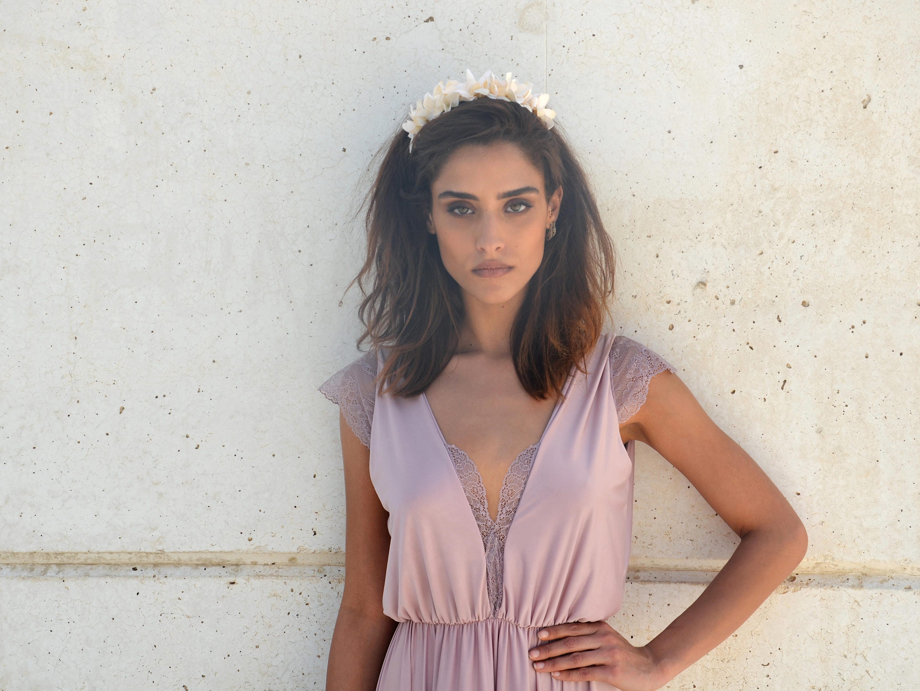 Blush knee top length bridesmaid dresses