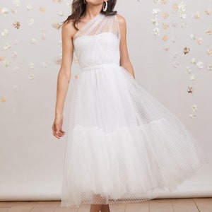 Dreamy bohemian one shoulder tulle wedding dress, romantic, whimsical and perfect for the free spirited bride image 8