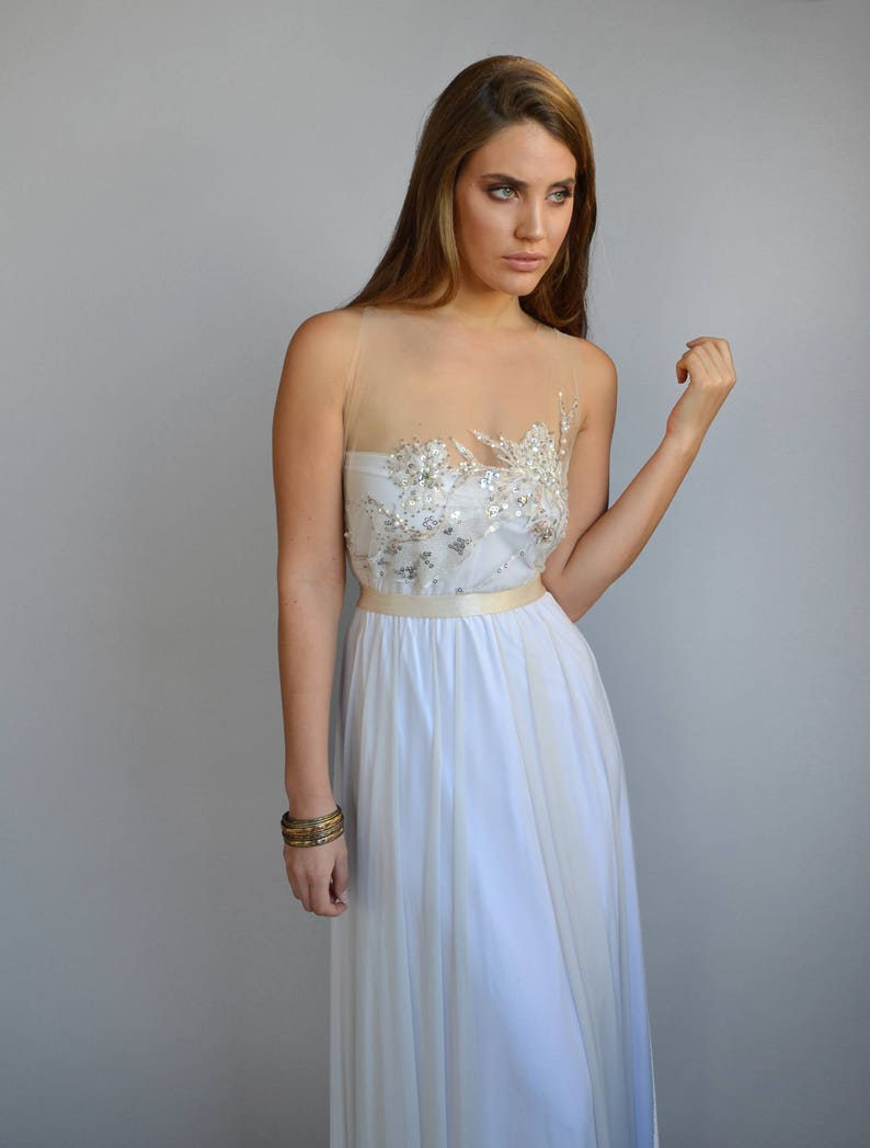 Boho wedding dress beaded embroidery open back wedding