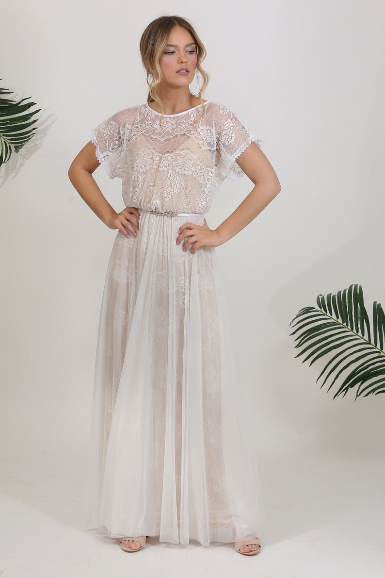 Bohemian Lace Wedding Dress Lace Top With Delicate Sheer Mesh | Etsy Bohemian Lace Wedding Dress Lace Top With Delicate Sheer Mesh | Etsy