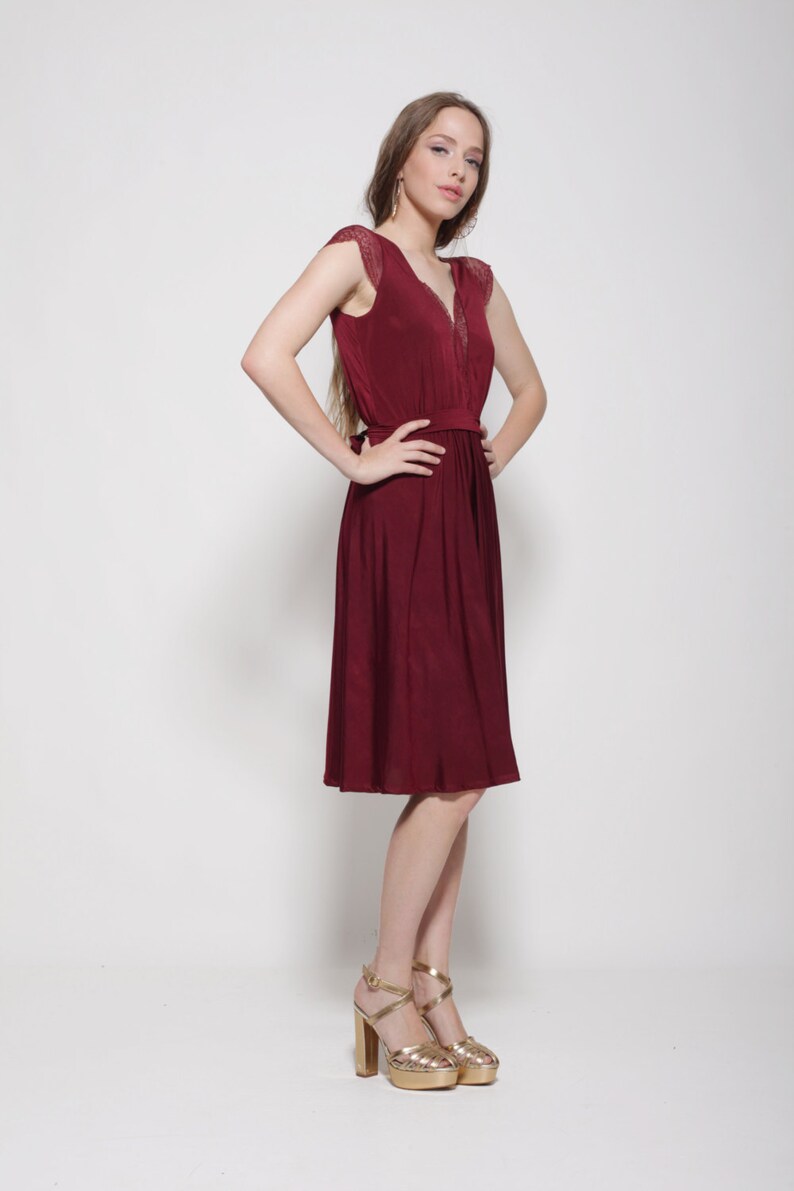 maroon knee length dresses
