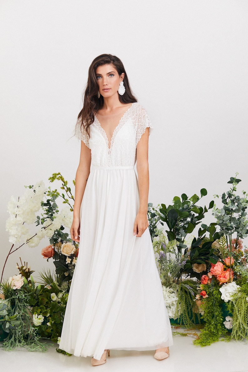 Simple boho wedding dress, comfortable and effortlessly beautiful lace wedding dress, beach wedding dress, garden wedding dress image 6