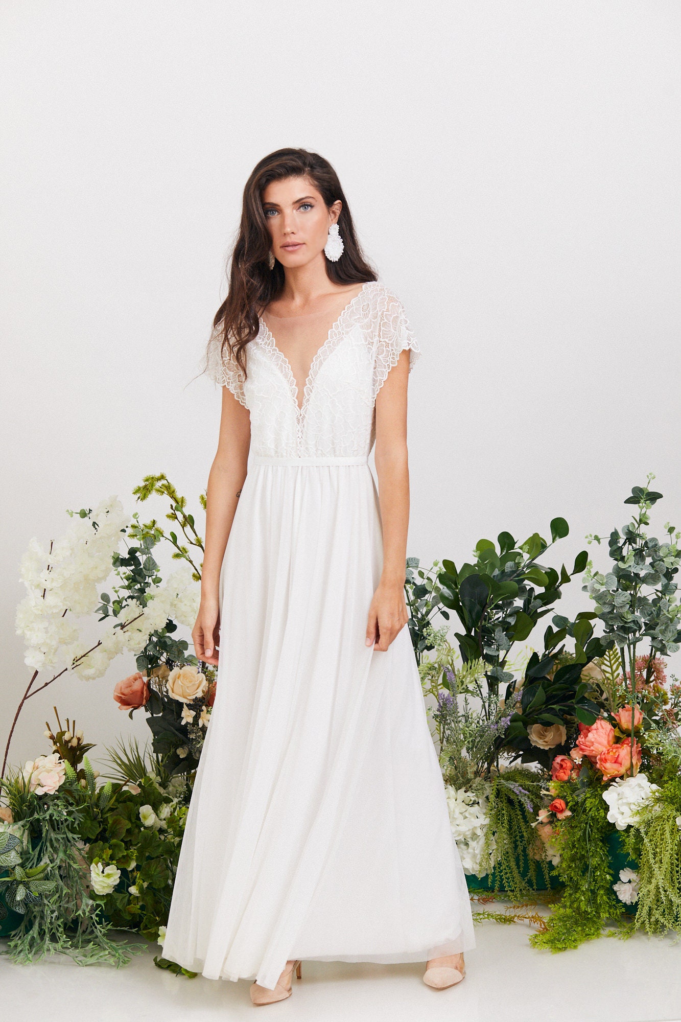 etsy boho lace wedding dress Simple Dress, Comfortable and Effortlessly Beautiful Wedding Dress, Beach Wedding Dress, Garden Wedding category_bestsellers softly elasticated for a Size:Boys 18 Baby Girl Embroidery Floral
