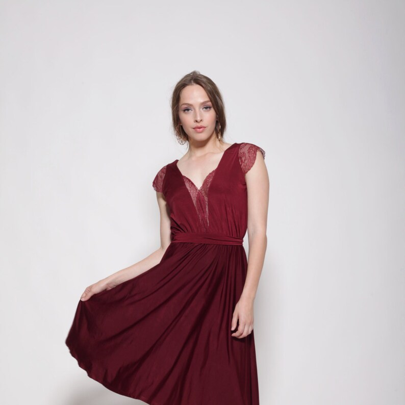 maroon knee length dresses