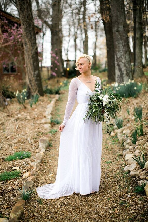 Wedding Dress Bohemian Wedding Dress V Neck Dress Long Etsy