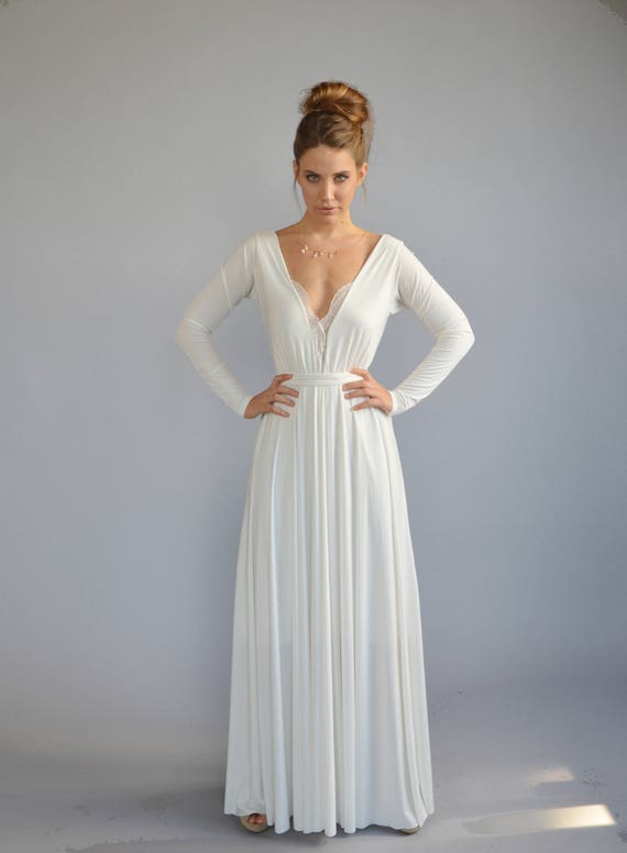 Simple Wedding Dress, Lace Wedding Dress, Long Sleeves Wedding Dress, Open Back Wedding Dress, Lace Cleavage, Casual Wedding Dress