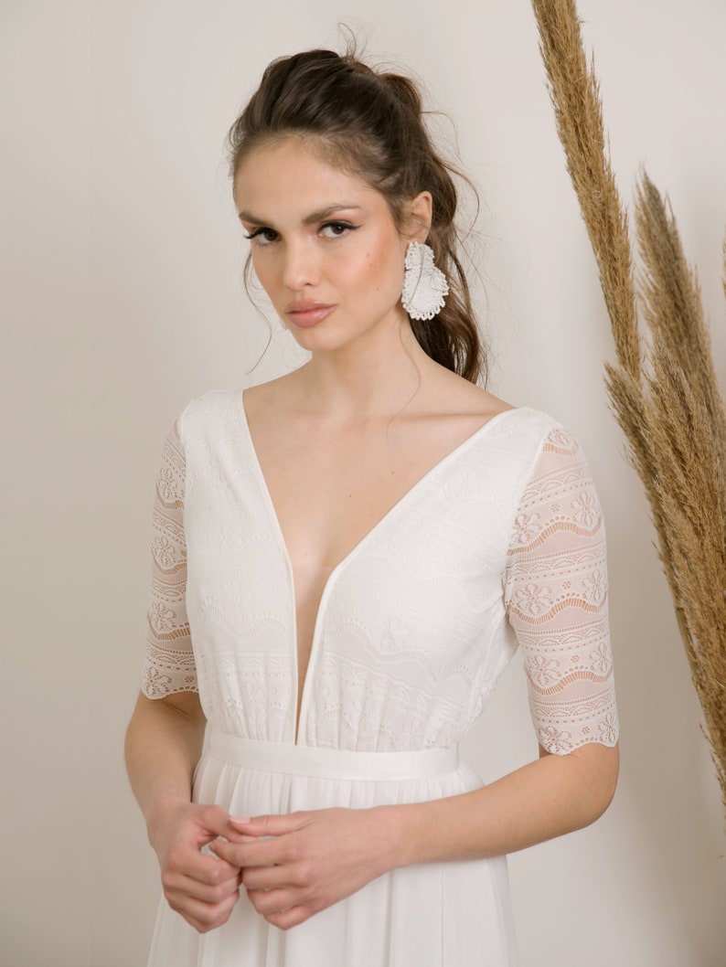 Elegant and simple long sleeves wedding dress made from Etsy