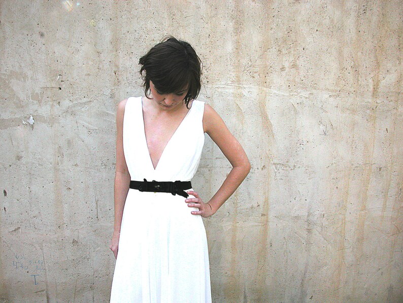 Simple Wedding Dress Deep V Neck Cleavage Floor Length Etsy