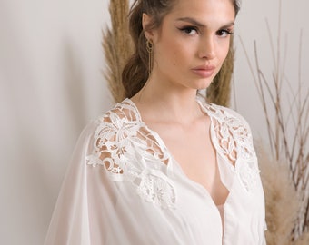 Simple boho wedding dress, Modest and effortlessly beautiful bohemian wedding dress handmade from soft chiffon adorn with lace embroidery