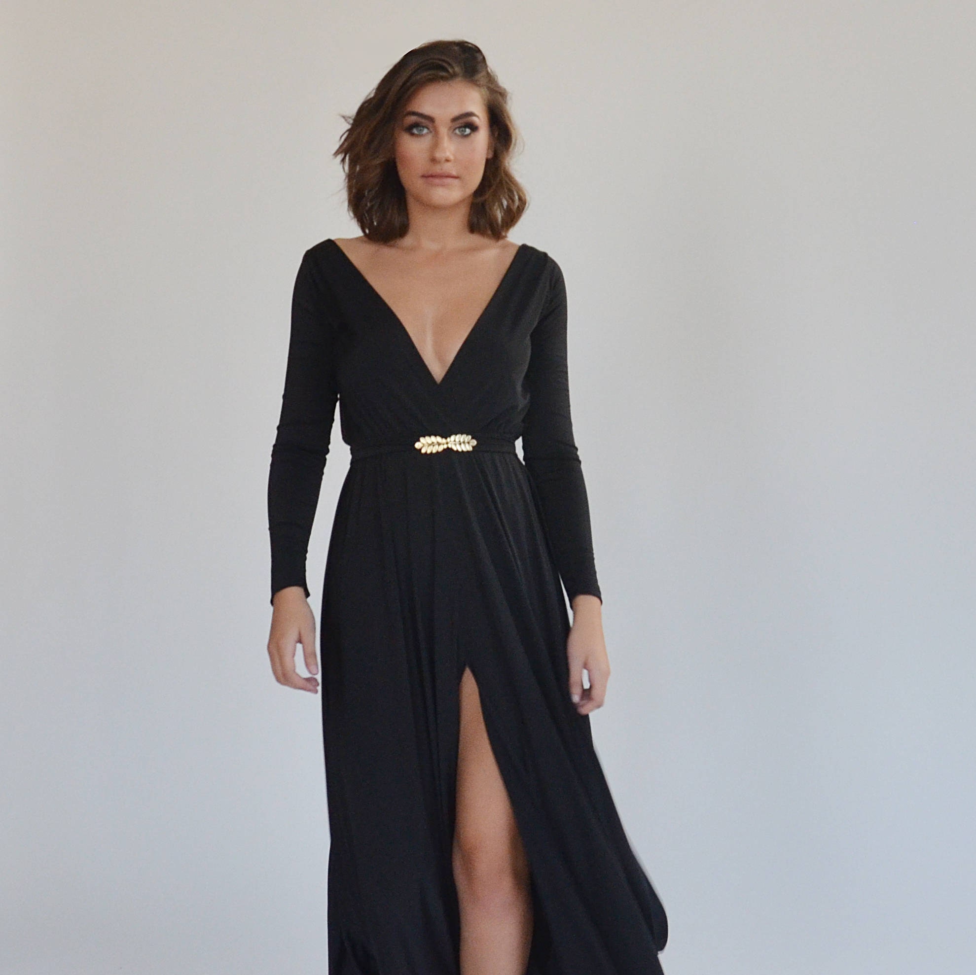 long bridesmaid dresses long sleeve Vintage belted cocktail dress with buckle – Lavender Elephant