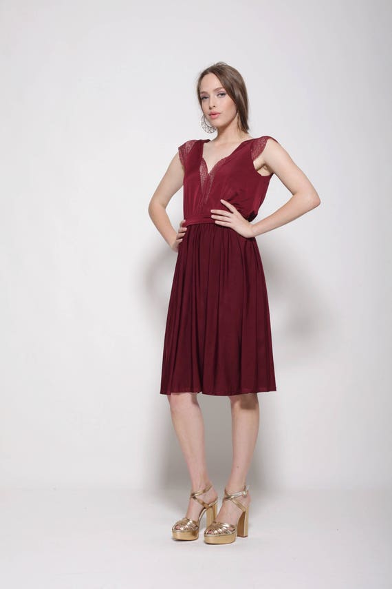 Maroon Dress With Lace Cleavage 