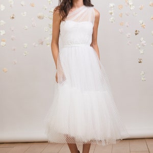 Dreamy bohemian one shoulder tulle wedding dress, romantic, whimsical and perfect for the free spirited bride image 3
