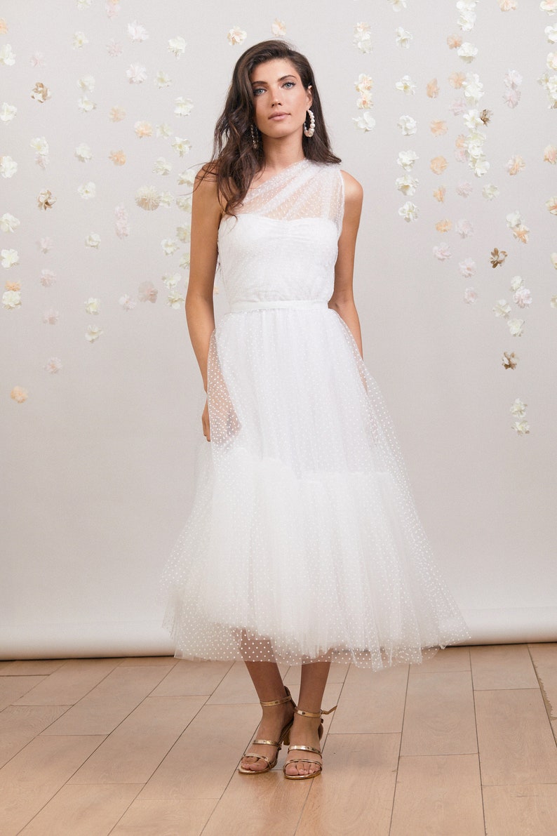 Dreamy bohemian one shoulder tulle wedding dress, romantic, whimsical and perfect for the free spirited bride image 3