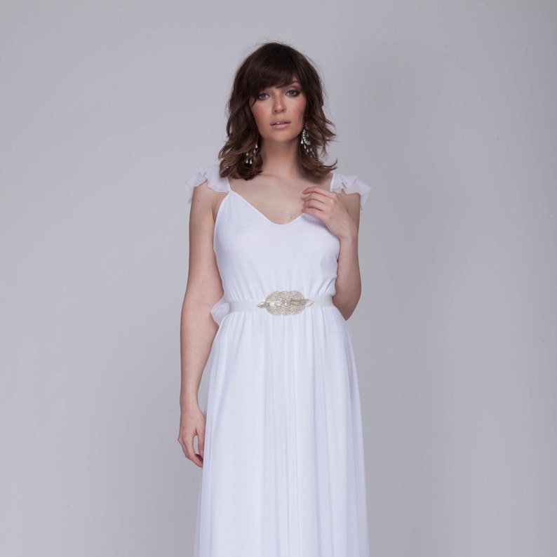 Wedding Dress With Ruffled Delicate Sleeves And Low Back Etsy