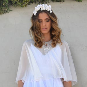 Bridal Chiffon cape, bride shawl with embroidery, lace shrug chic Capelet wedding cover image 5