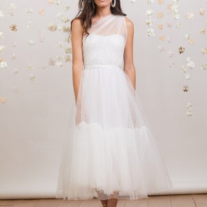 Dreamy bohemian one shoulder tulle wedding dress, romantic, whimsical and perfect for the free spirited bride image 2