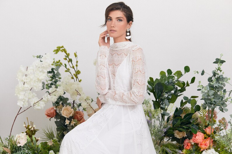 Elegant Bohemian Wedding Dress Handmade From Delicate Lace and Etsy