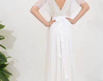 Lace Wedding Dress With Kimono Sleeves, Low Back Wedding Dress, Boho Wedding  Dress, Lace Top Wedding Dress With an Open Back and Maxi Skirt - Etsy
