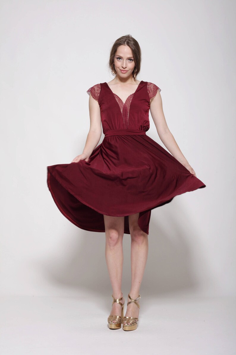 maroon knee length dresses